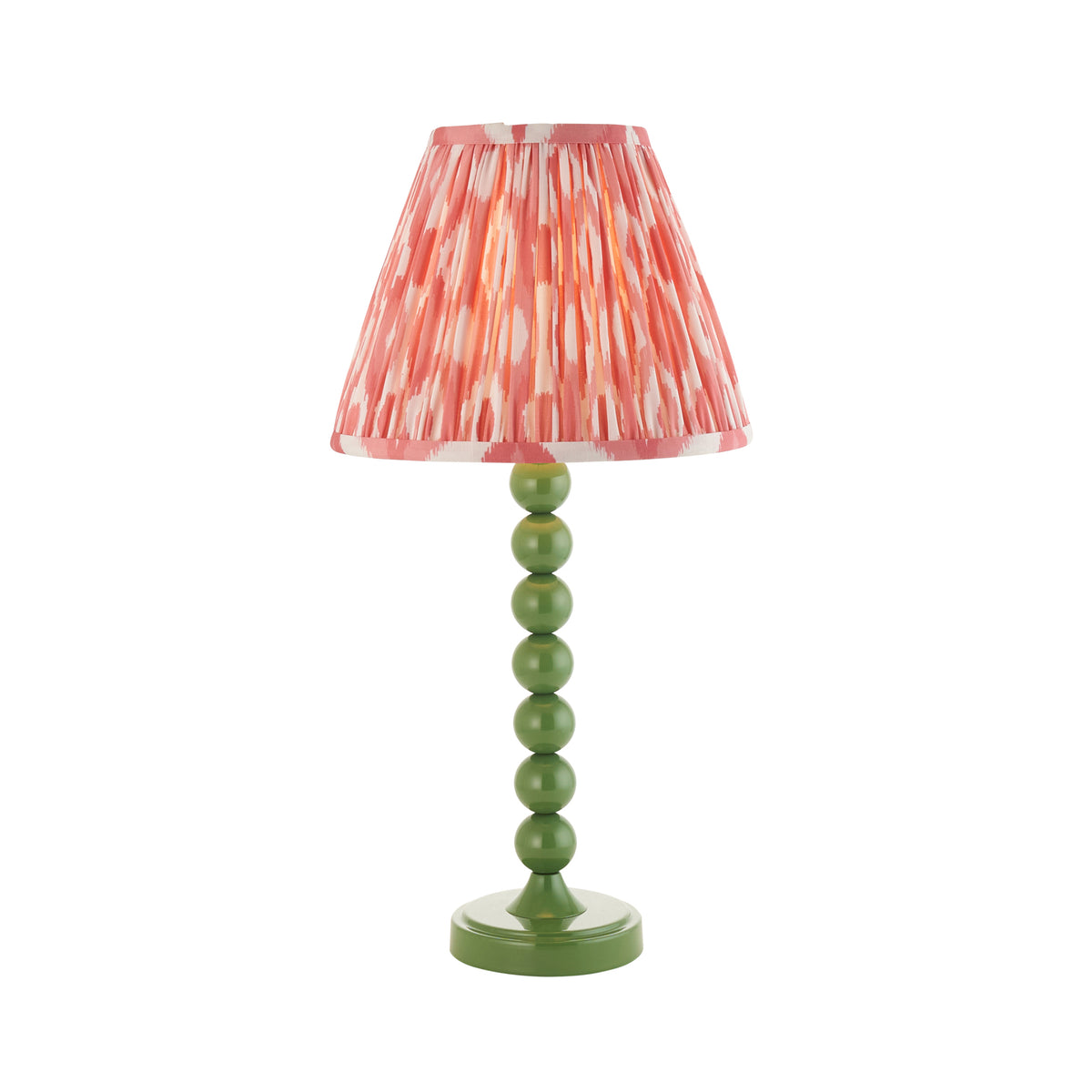 Higgledy Table Lamp in Cotswold Green with Coral Pink 25cm Ikat Shade