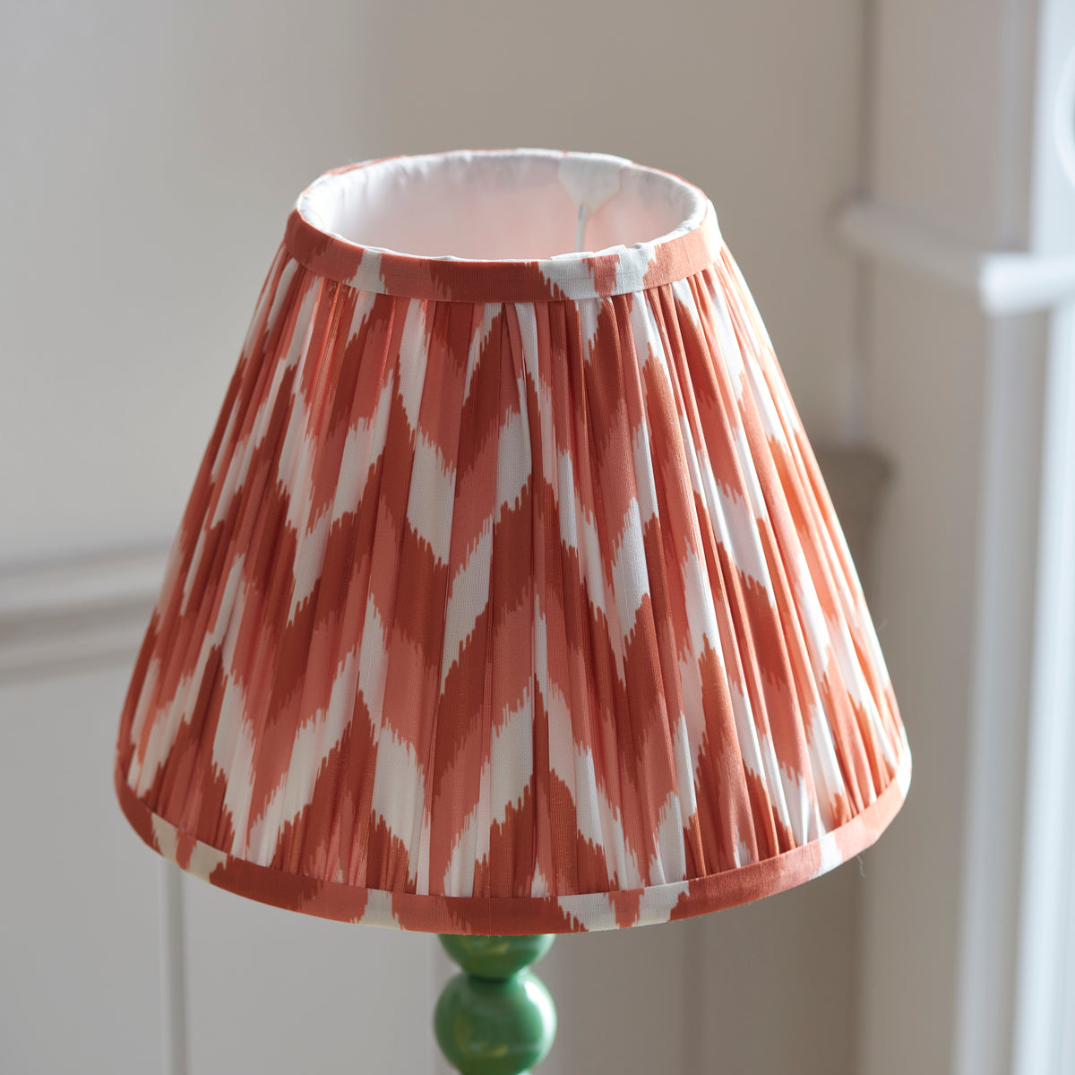 Higgledy Table Lamp in Cotswold Green with Apricot Orange 25cm Zigzag Shade