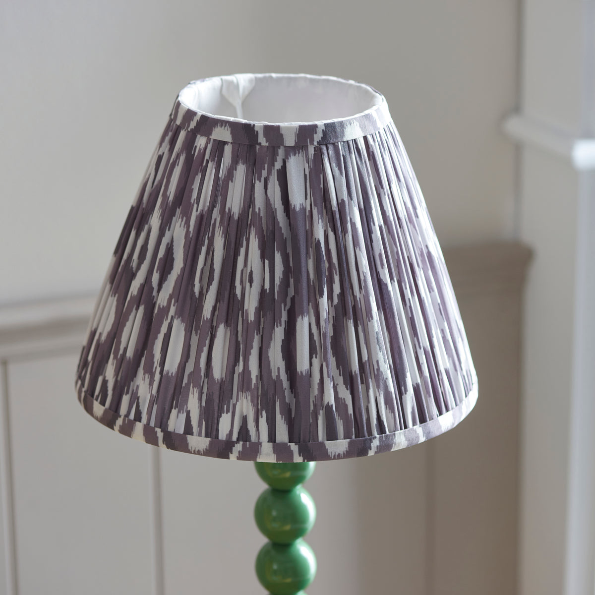 Higgledy Table Lamp in Cotswold Green with Pearl Grey 25cm Ikat Shade