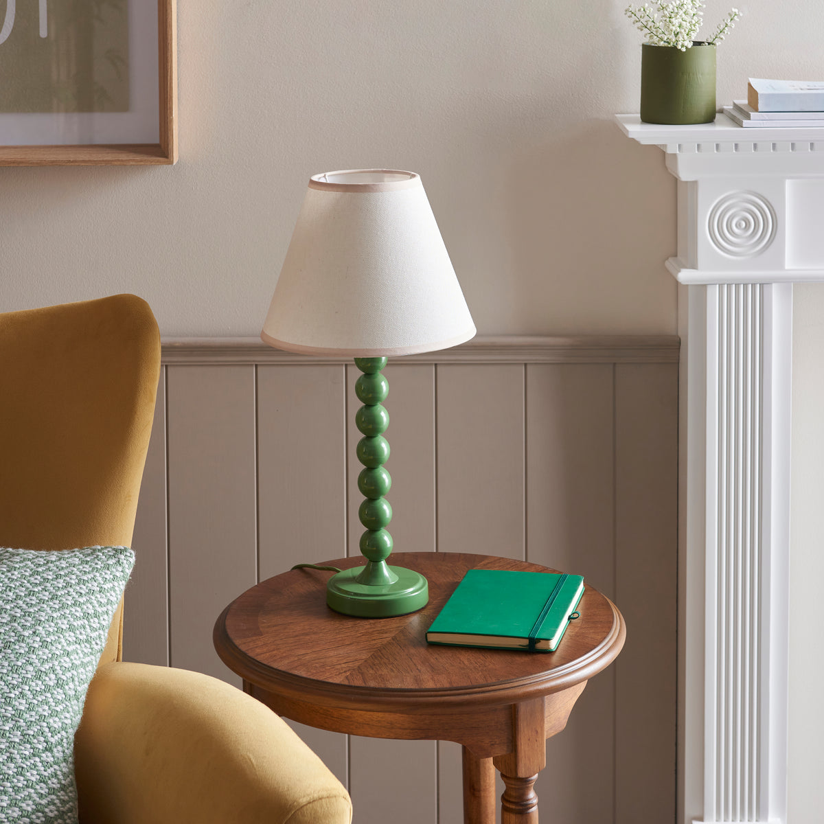 Higgledy Table Lamp in Cotswold Green with Vintage & Almond White 25cm Ivy Shade
