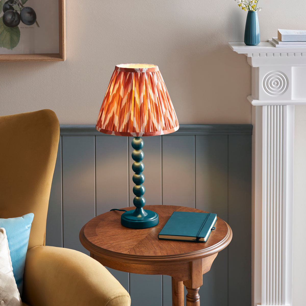 Higgledy Table Lamp in Marlin Blue with Apricot Orange 25cm Zigzag Shade