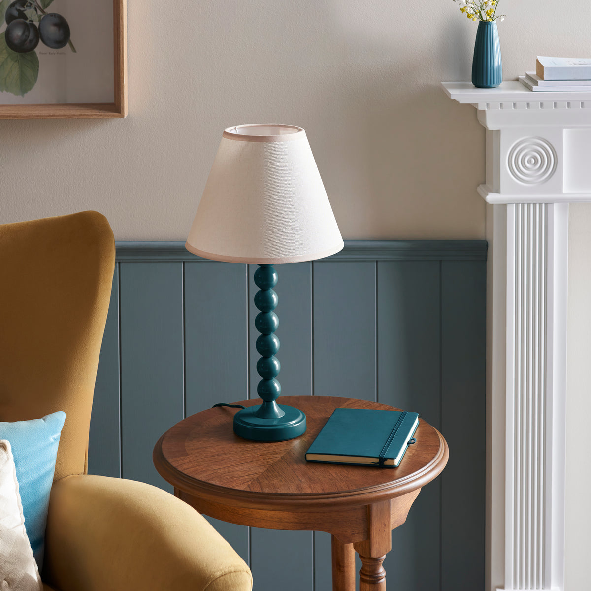 Higgledy Table Lamp in Marlin Blue with Vintage & Almond White 25cm Ivy Shade