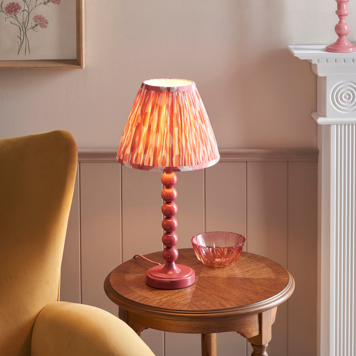 Higgledy Table Lamp in Pink Clay with Coral Pink 25cm Ikat Shade
