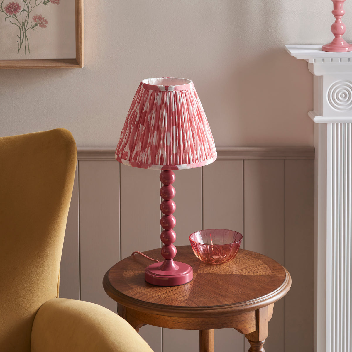 Higgledy Table Lamp in Pink Clay with Coral Pink 25cm Ikat Shade