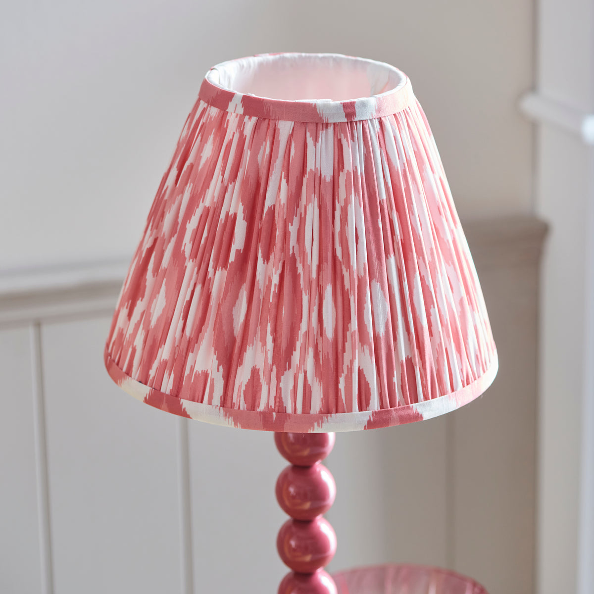 Higgledy Table Lamp in Pink Clay with Coral Pink 25cm Ikat Shade