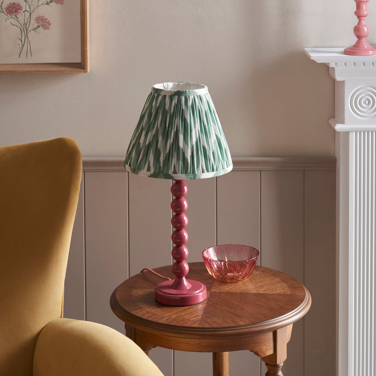 Higgledy Table Lamp in Pink Clay with Cotswold Green 25cm Zigzag Shade