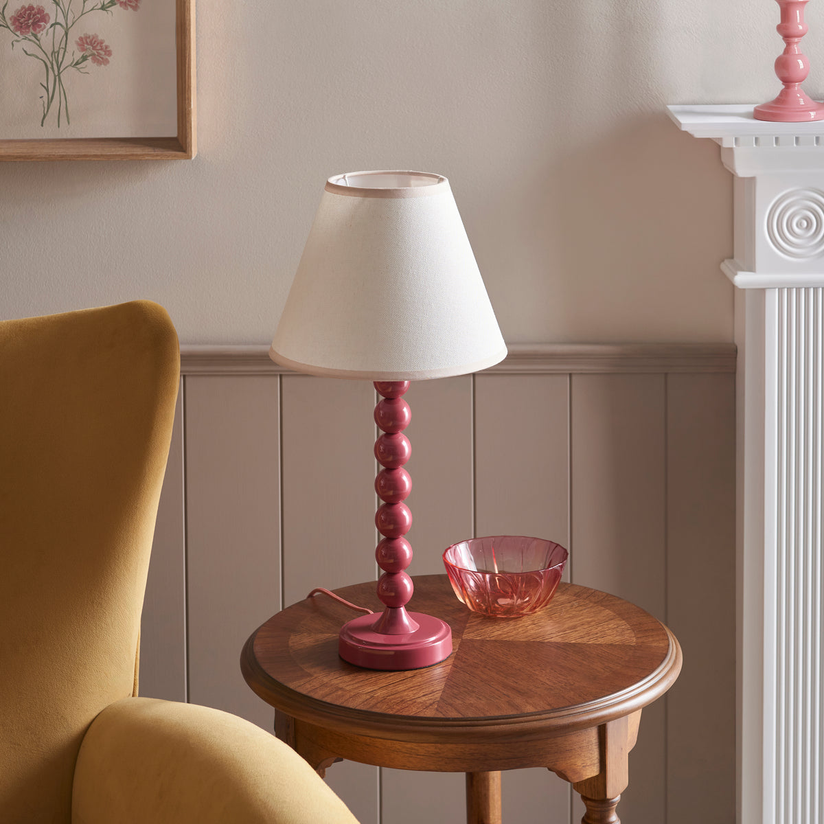 Higgledy Table Lamp in Pink Clay with Vintage & Almond White 25cm Ivy Shade