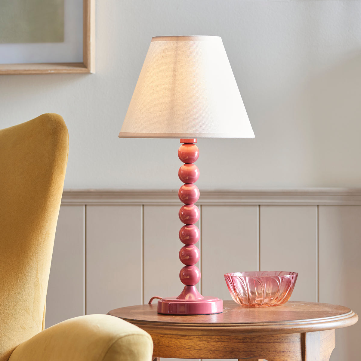 Higgledy Table Lamp in Pink Clay with Vintage & Almond White 25cm Ivy Shade