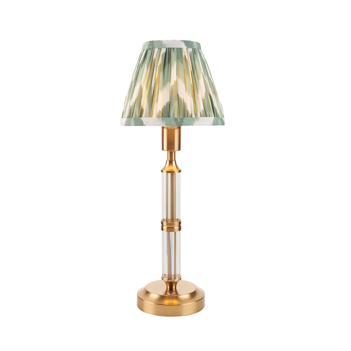 Morton Rechargeable Table Lamp in Brass with 16cm Cotswold Green Zigzag Shade