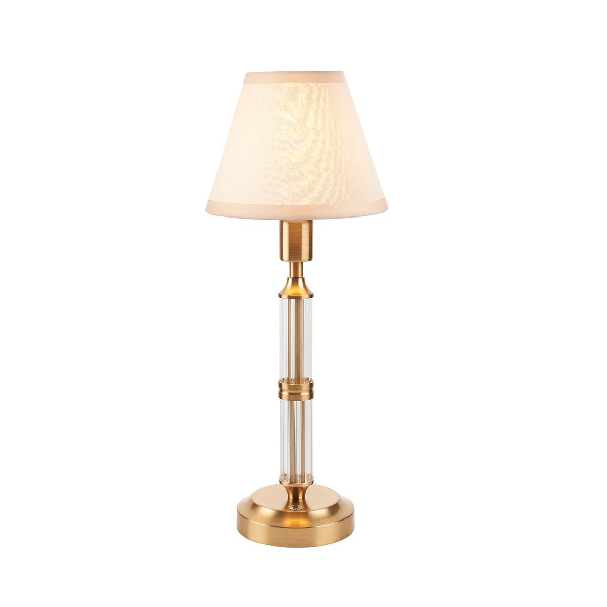 Morton Rechargeable Table Lamp in Brass with 16cm Vintage & Almond White Ivy Shade
