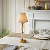 Morton Rechargeable Table Lamp in Brass with 16cm Vintage & Almond White Ivy Shade