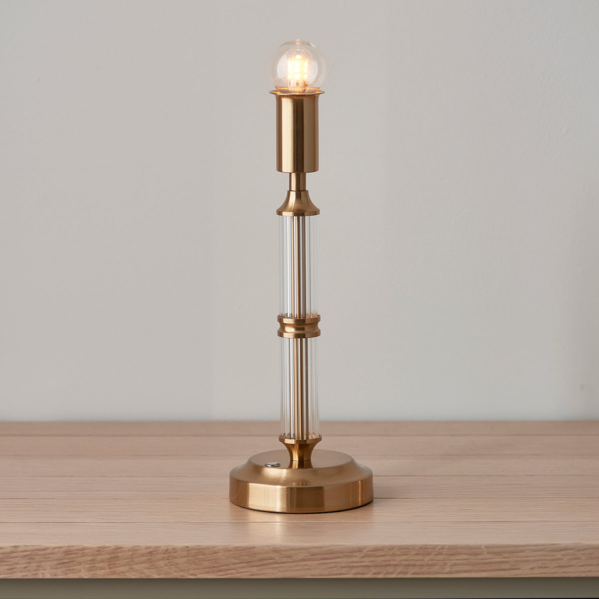 Morton Rechargeable Table Lamp in Brass with 16cm Vintage & Almond White Ivy Shade