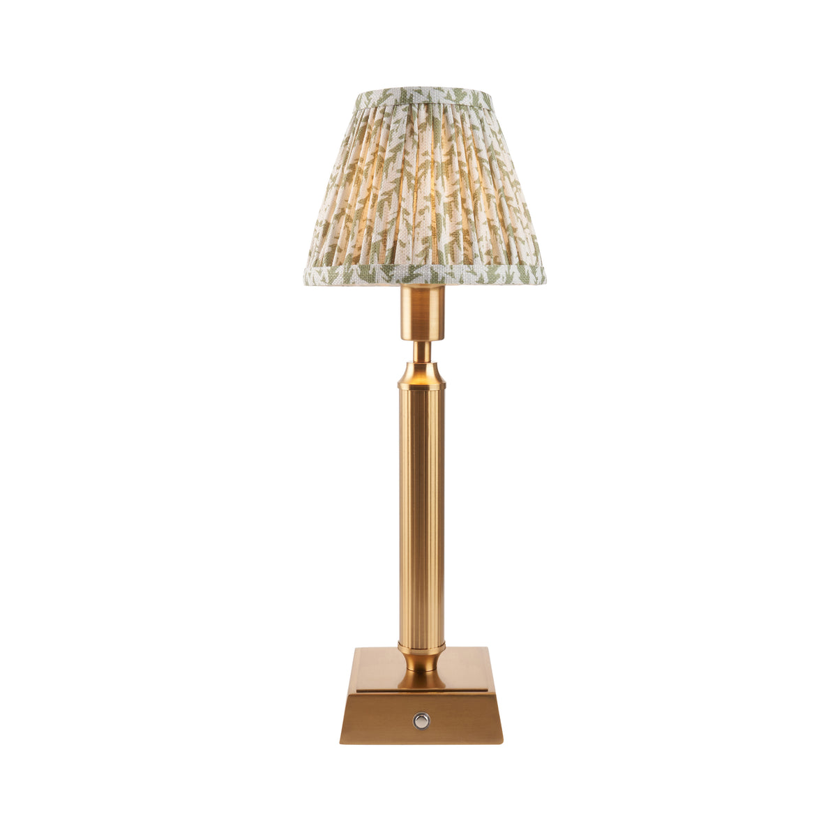 Trobridge Rechargeable Table Lamp in Brass with Herb Green 16cm Leaf Shade