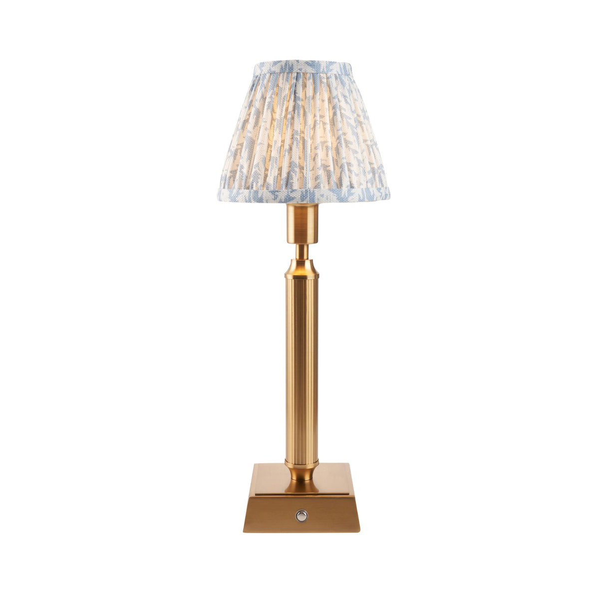 Trobridge Rechargeable Table Lamp in Brass with Shell Bay Blue 16cm Leaf Shade
