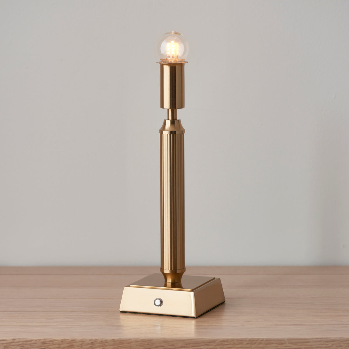 Trobridge Rechargeable Table Lamp in Brass with Shell Bay Blue 16cm Leaf Shade