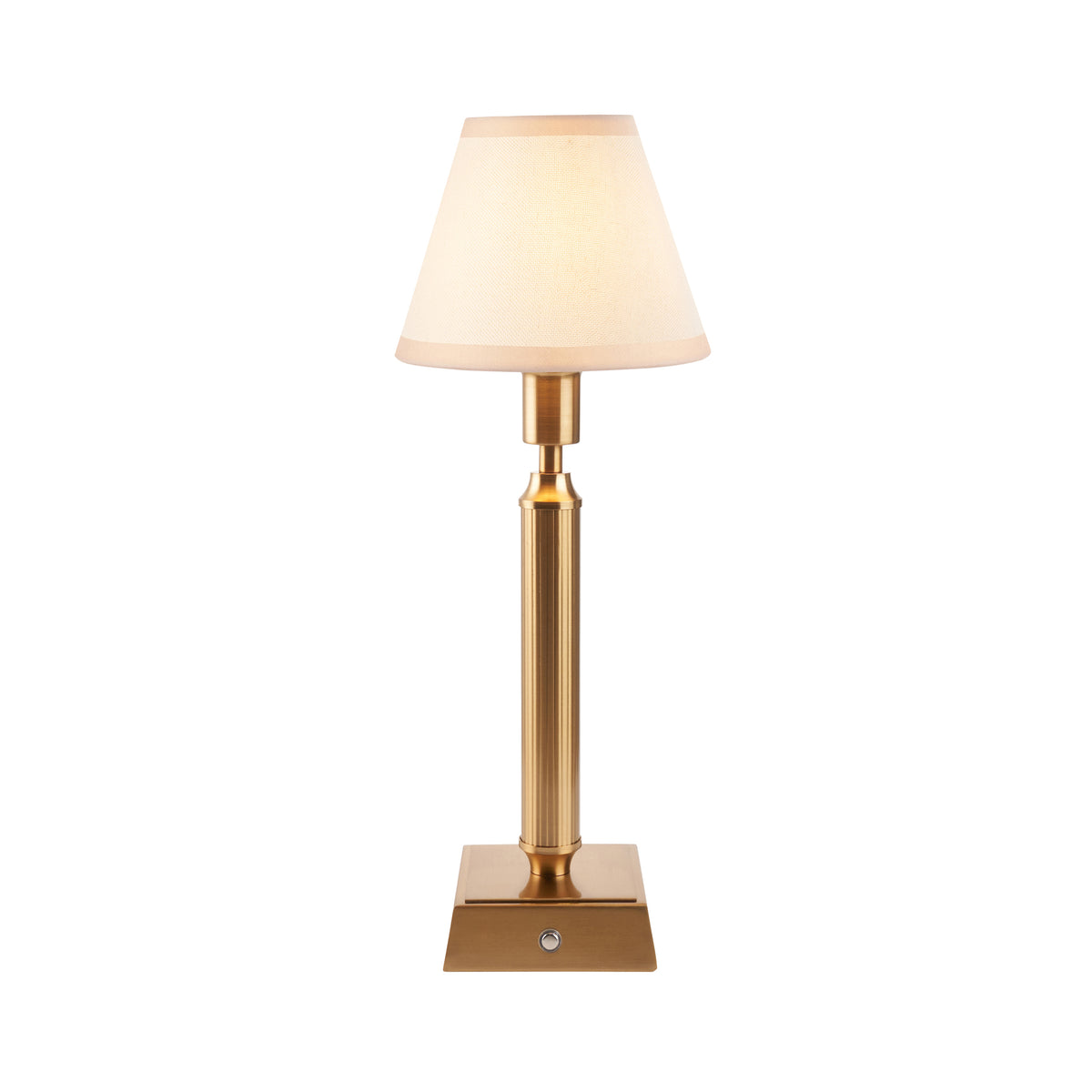 Trobridge Rechargeable Table Lamp in Brass with Vintage & Almond White 16cm Ivy Shade
