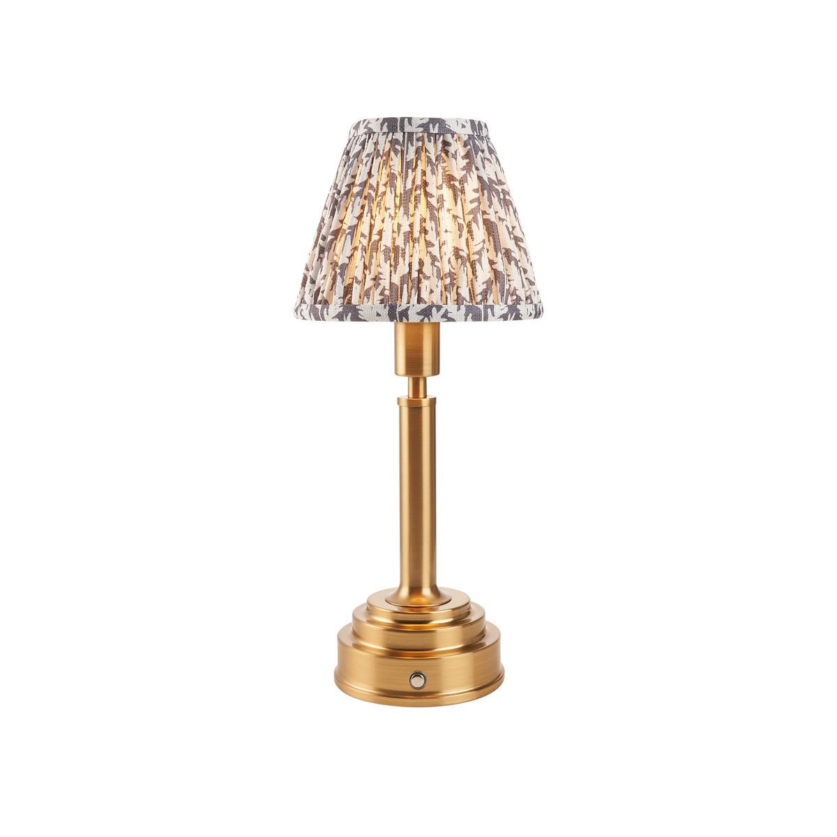 Upton Rechargeable Table Lamp in Brass with Pearl Grey 16cm Leaf Shade