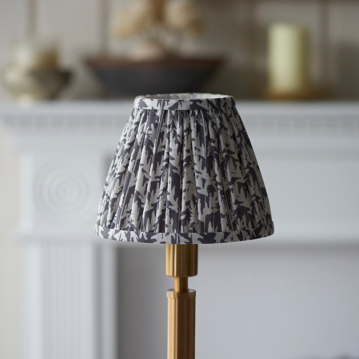 Upton Rechargeable Table Lamp in Brass with Pearl Grey 16cm Leaf Shade