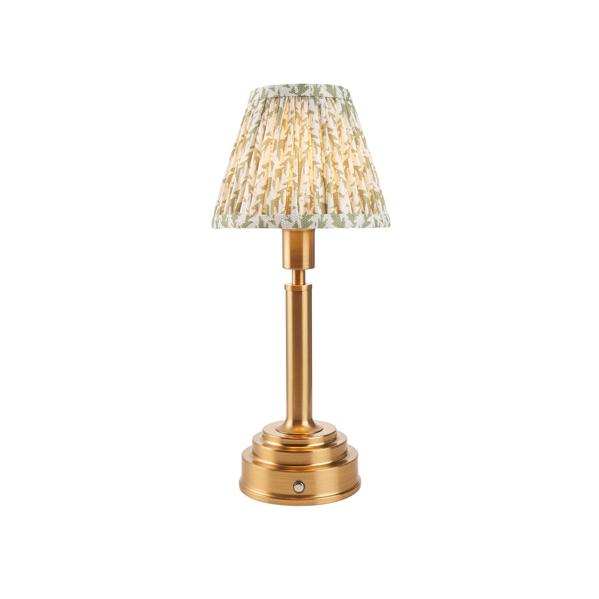 Upton Rechargeable Table Lamp in Brass with Herb Garden Green 16cm Leaf Shade