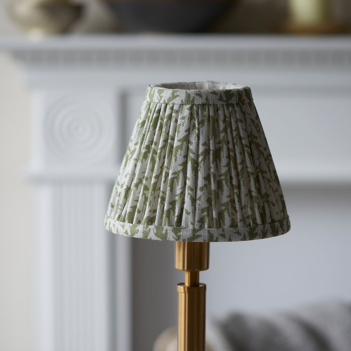 Upton Rechargeable Table Lamp in Brass with Herb Garden Green 16cm Leaf Shade