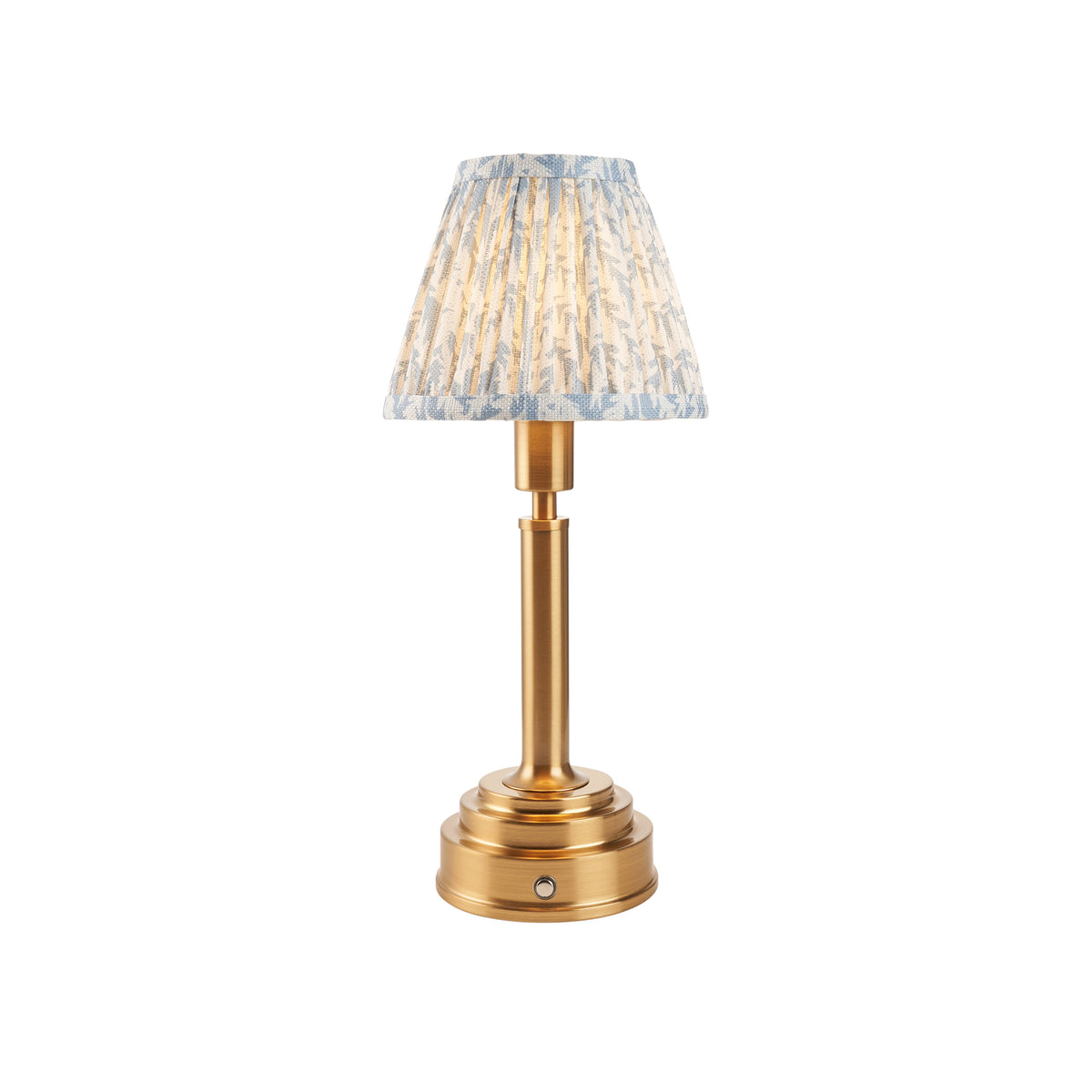 Upton Rechargeable Table Lamp in Brass with Shell Bay Blue 16cm Leaf Shade