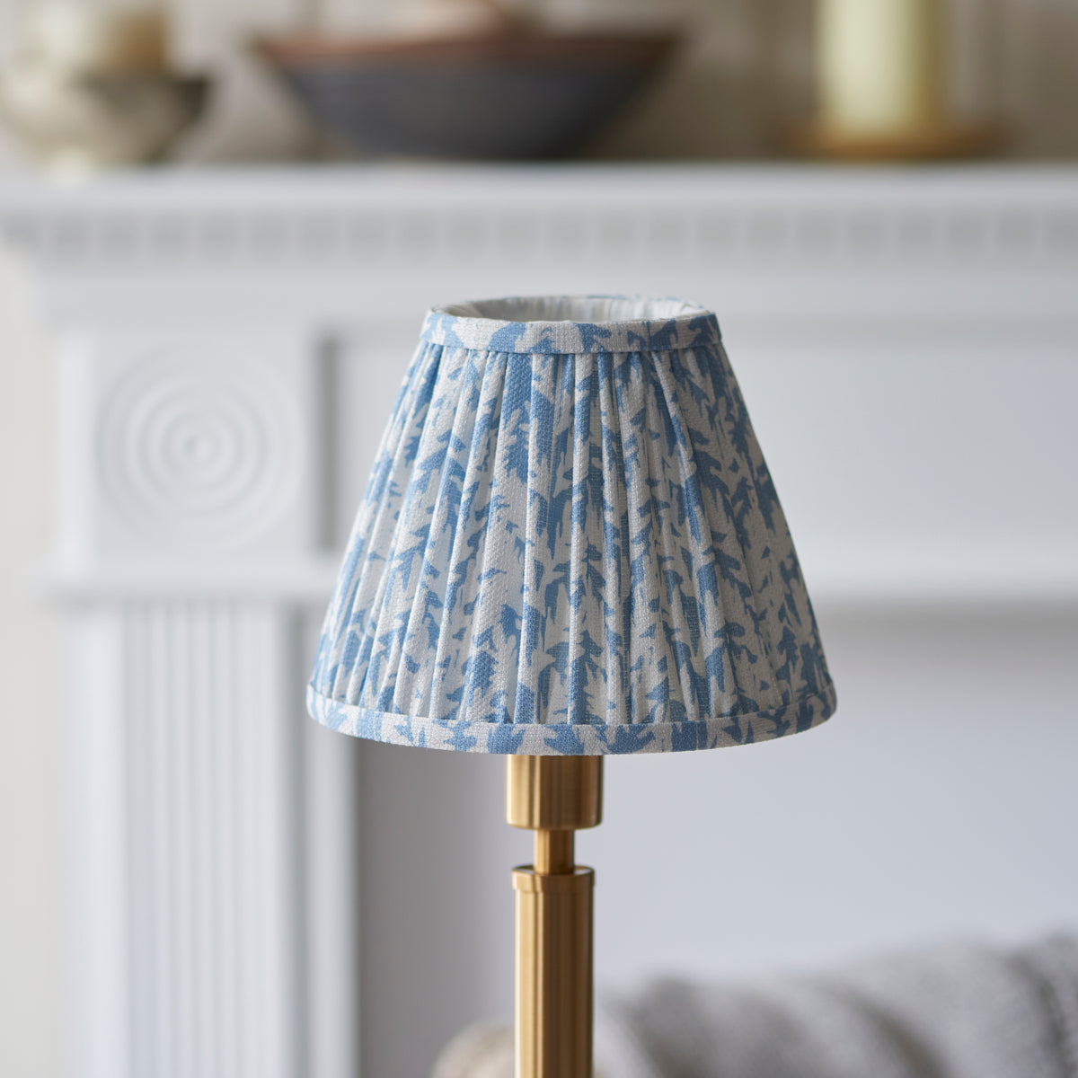 Upton Rechargeable Table Lamp in Brass with Shell Bay Blue 16cm Leaf Shade