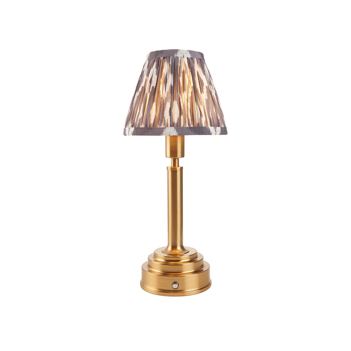 Upton Rechargeable Table Lamp in Brass with Pearl Grey 16cm Ikat Shade