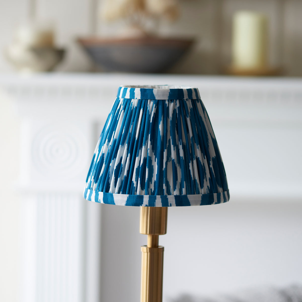 Upton Rechargeable Table Lamp in Brass with Marlin Blue 16cm Ikat Shade