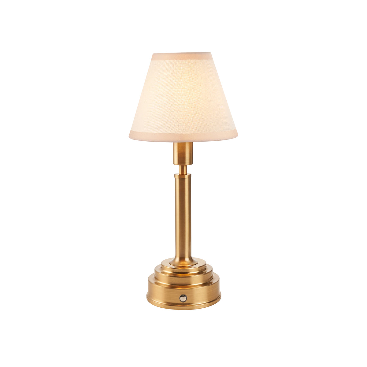 Upton Rechargeable Table Lamp in Brass with Vintage & Almond White 16cm Ivy Shade