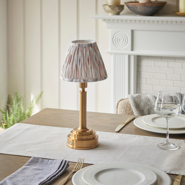 Upton Rechargeable Table Lamp in Brass with Natural 16cm Ikat Shade
