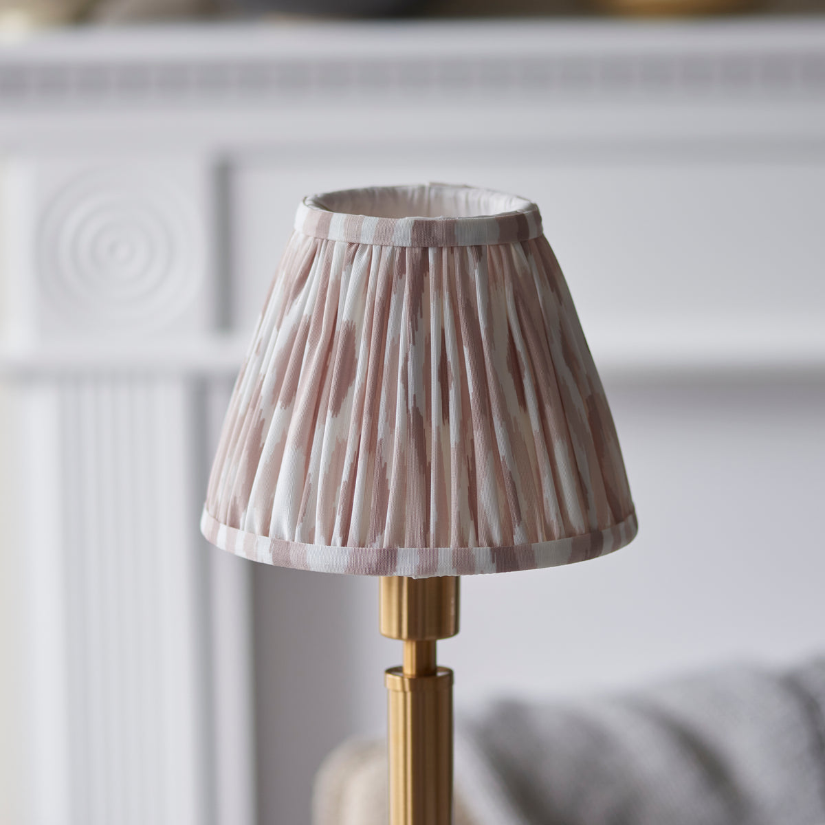 Upton Rechargeable Table Lamp in Brass with Natural 16cm Ikat Shade