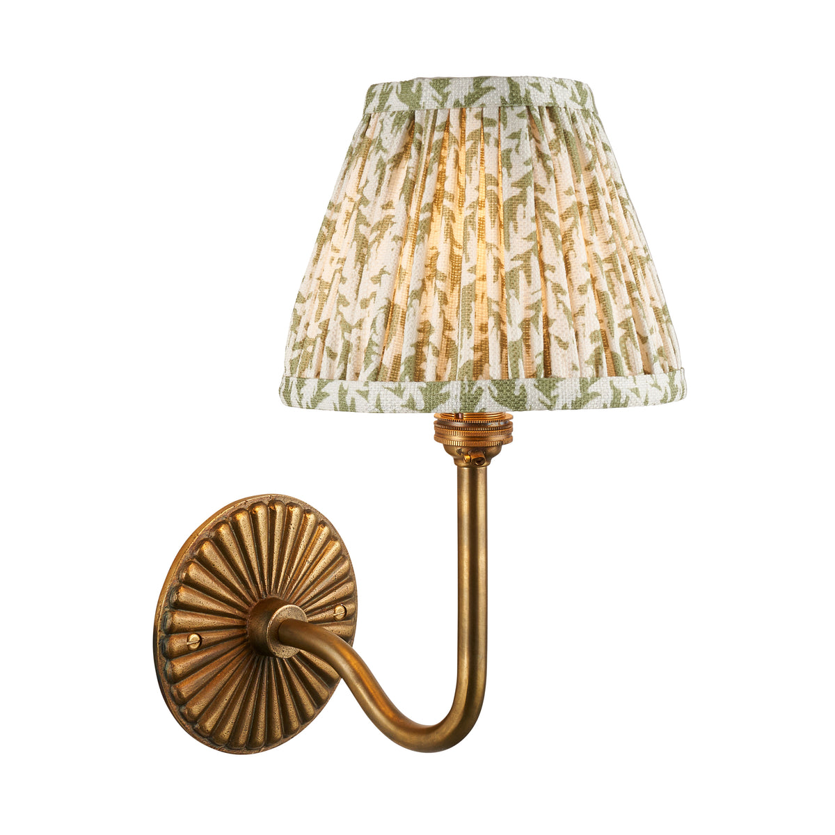 Dahlia Swan Wall Light in Brass with Herb Garden Green 16cm Leaf Shade