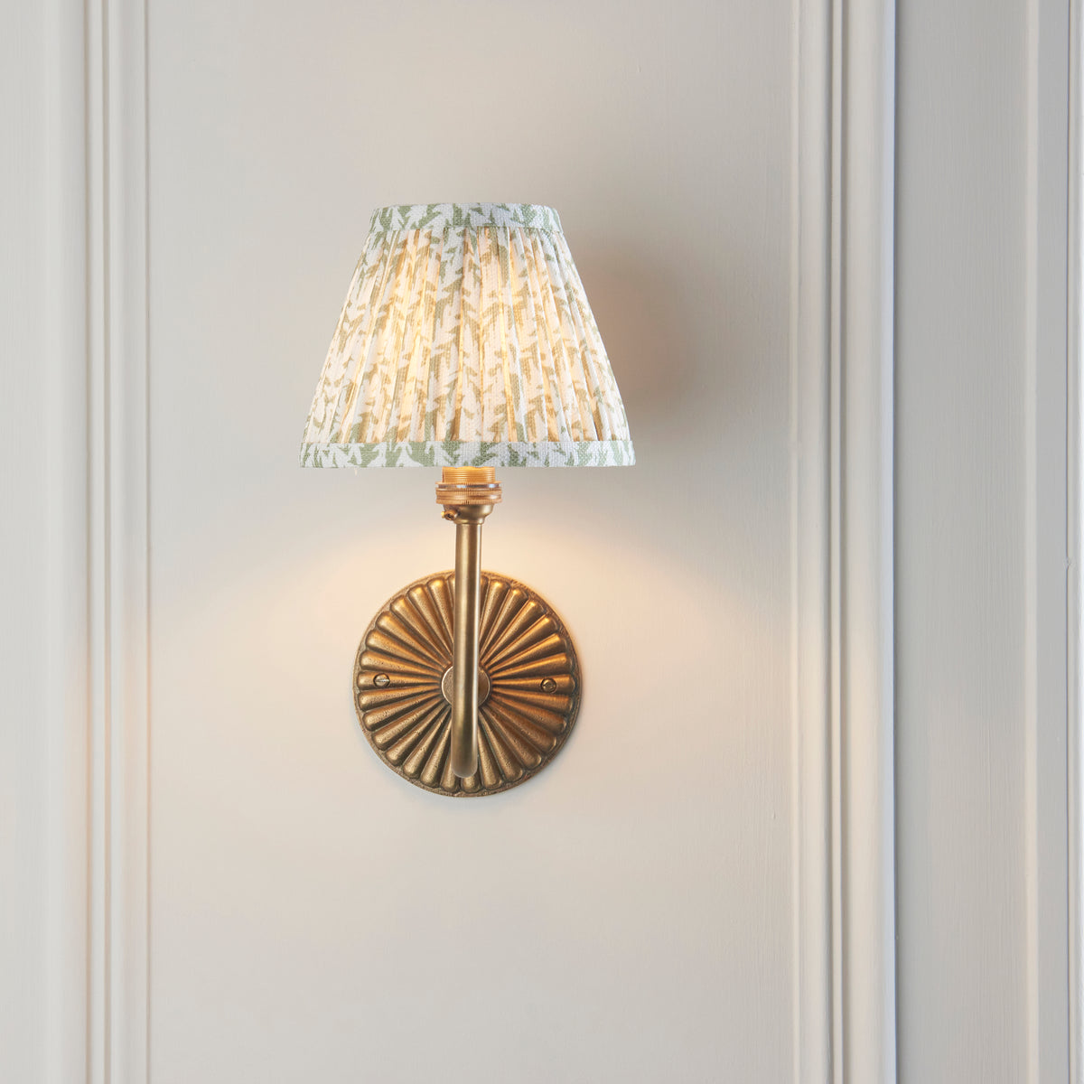Dahlia Swan Wall Light in Brass with Herb Garden Green 16cm Leaf Shade
