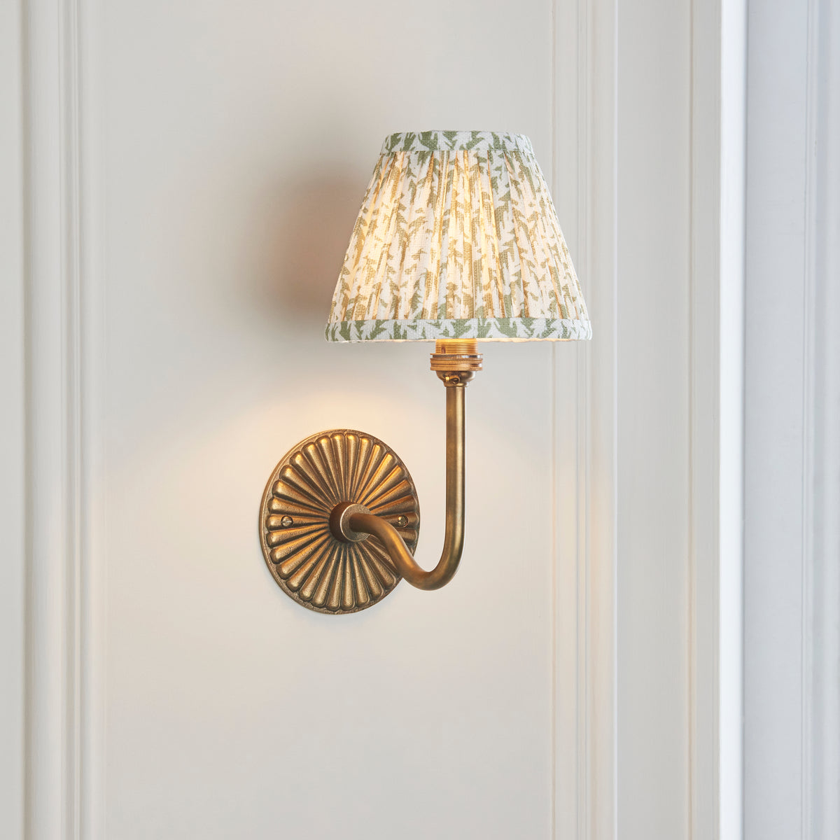 Dahlia Swan Wall Light in Brass with Herb Garden Green 16cm Leaf Shade