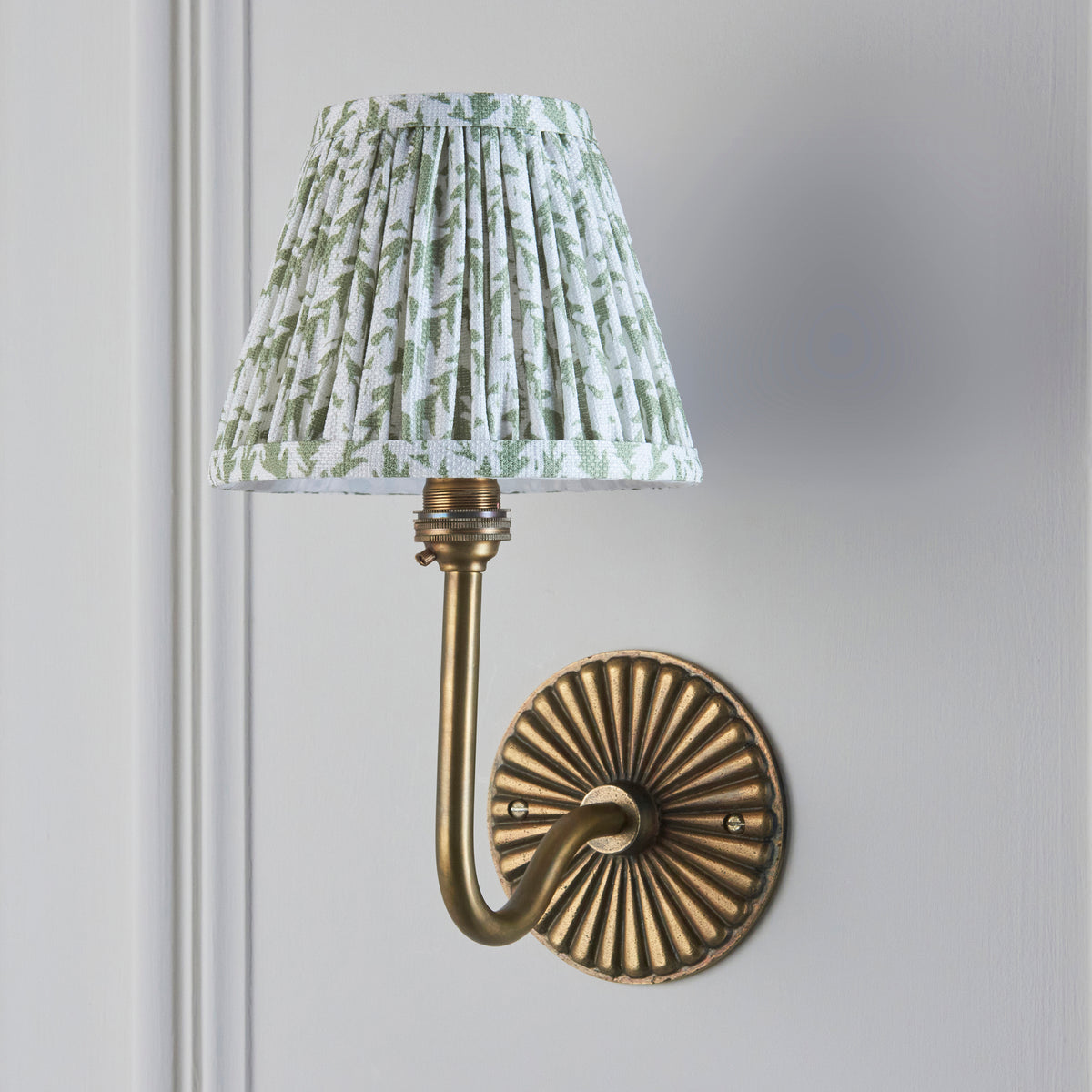 Dahlia Swan Wall Light in Brass with Herb Garden Green 16cm Leaf Shade