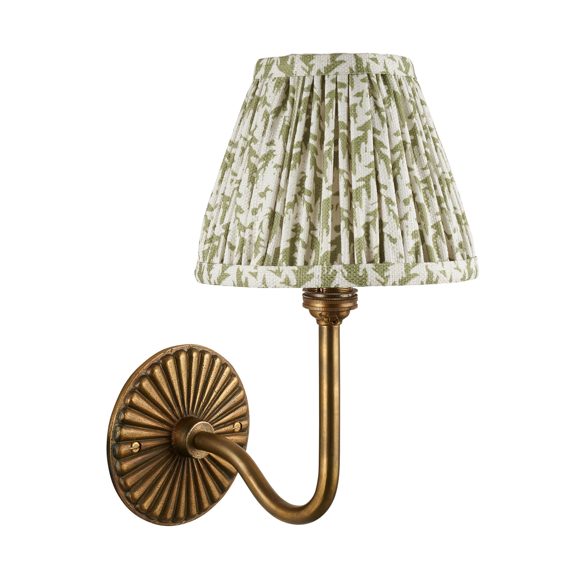 Dahlia Swan Wall Light in Brass with Herb Garden Green 16cm Leaf Shade