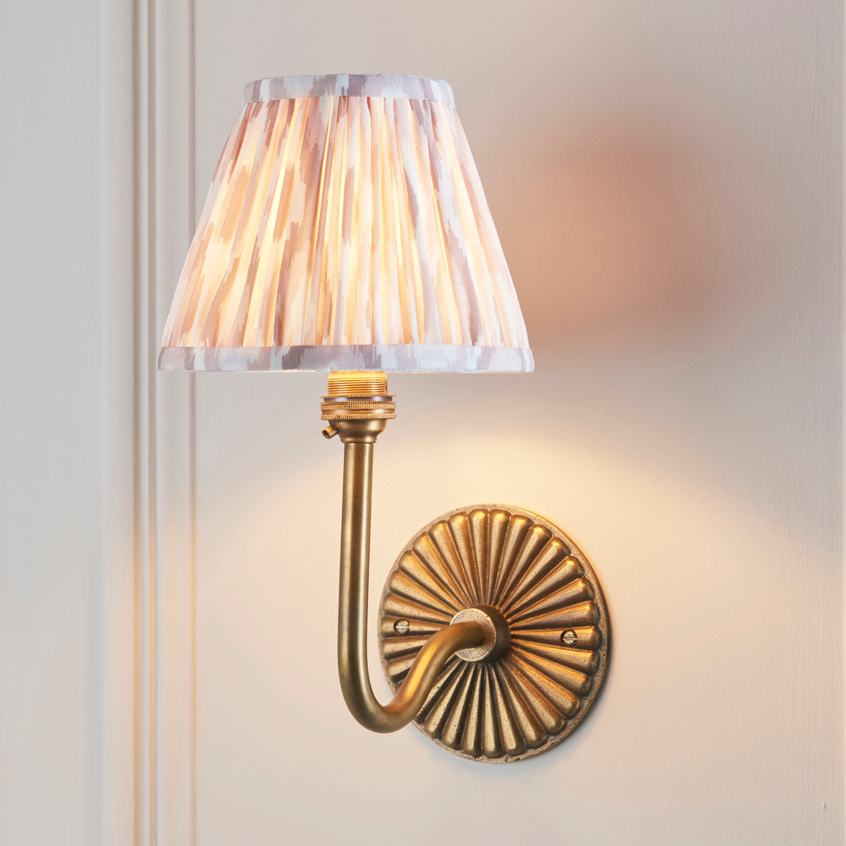 Dahlia Swan Wall Light in Brass with Neutral 16cm Ikat Shade