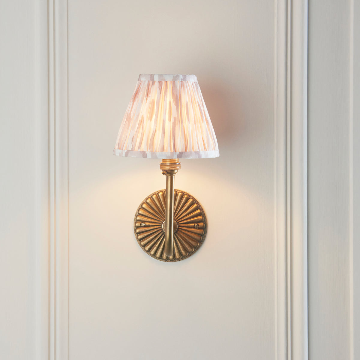 Dahlia Swan Wall Light in Brass with Neutral 16cm Ikat Shade