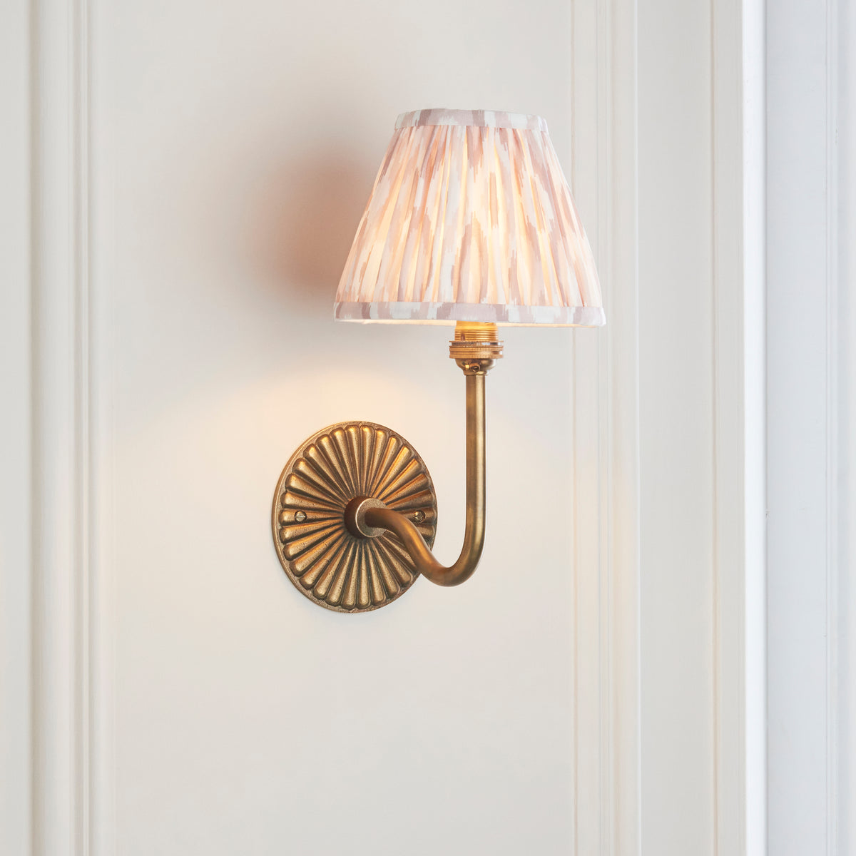 Dahlia Swan Wall Light in Brass with Neutral 16cm Ikat Shade