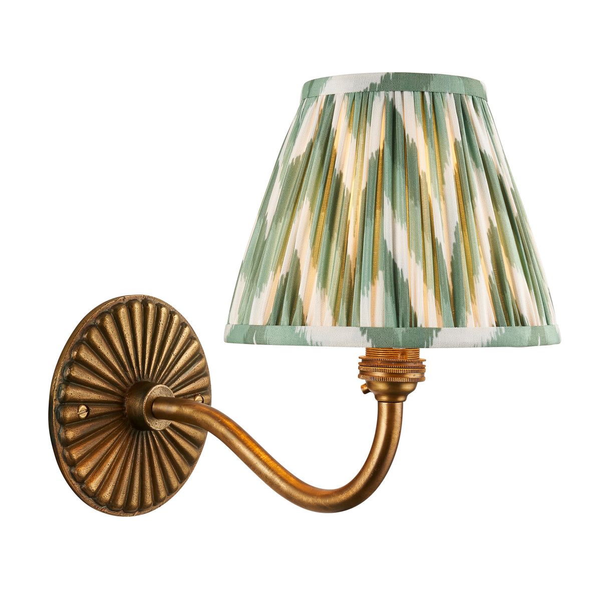 Dahlia Curve Wall Light in Brass with Cotswold Green 16cm Zigzag Shade