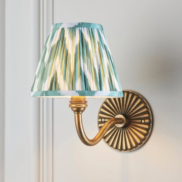 Dahlia Curve Wall Light in Brass with Cotswold Green 16cm Zigzag Shade