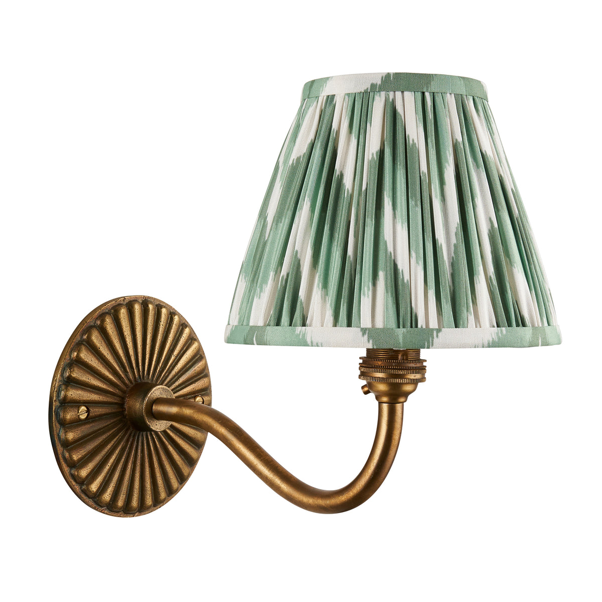 Dahlia Curve Wall Light in Brass with Cotswold Green 16cm Zigzag Shade