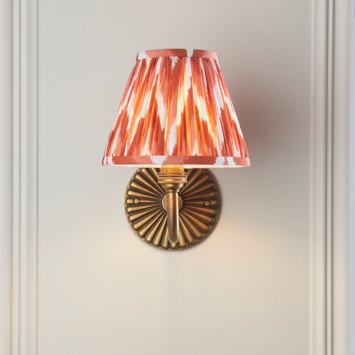 Dahlia Curve Wall Light in Brass with Apricot Orange 16cm Zigzag Shade