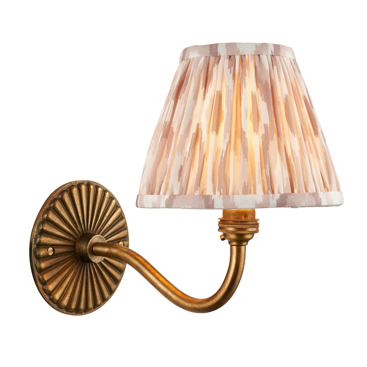 Dahlia Curve Wall Light in Brass with Neutral 16cm Ikat Shade