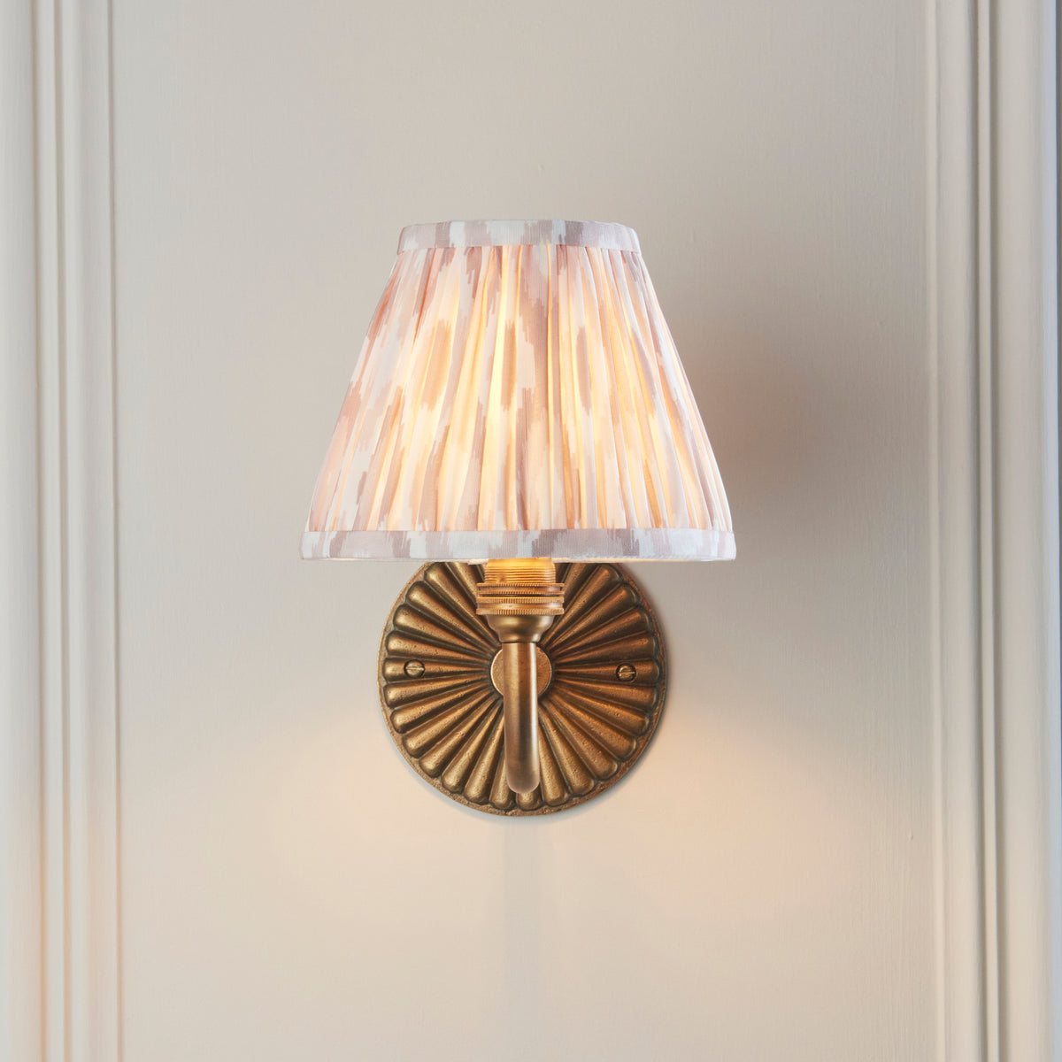 Dahlia Curve Wall Light in Brass with Neutral 16cm Ikat Shade