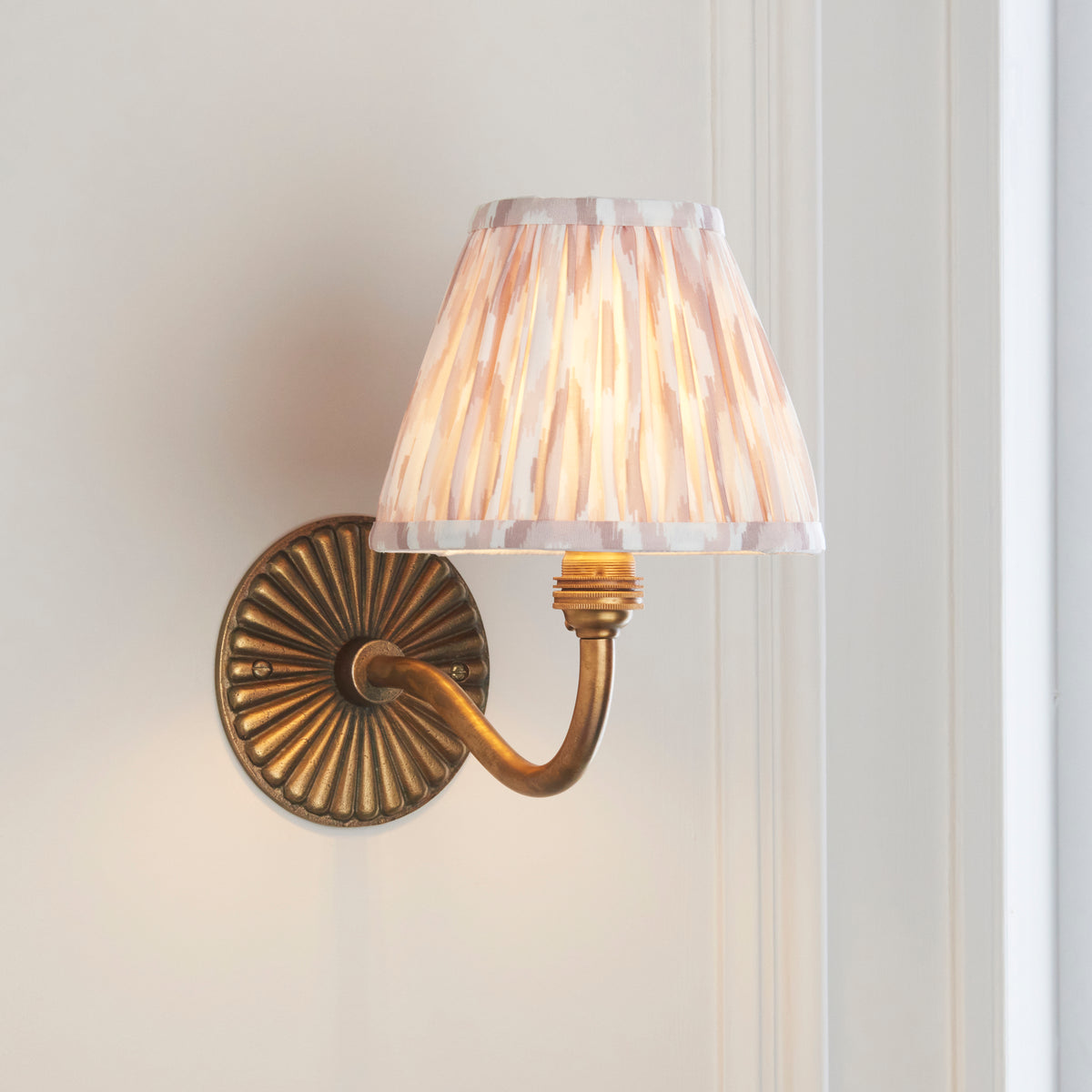 Dahlia Curve Wall Light in Brass with Neutral 16cm Ikat Shade