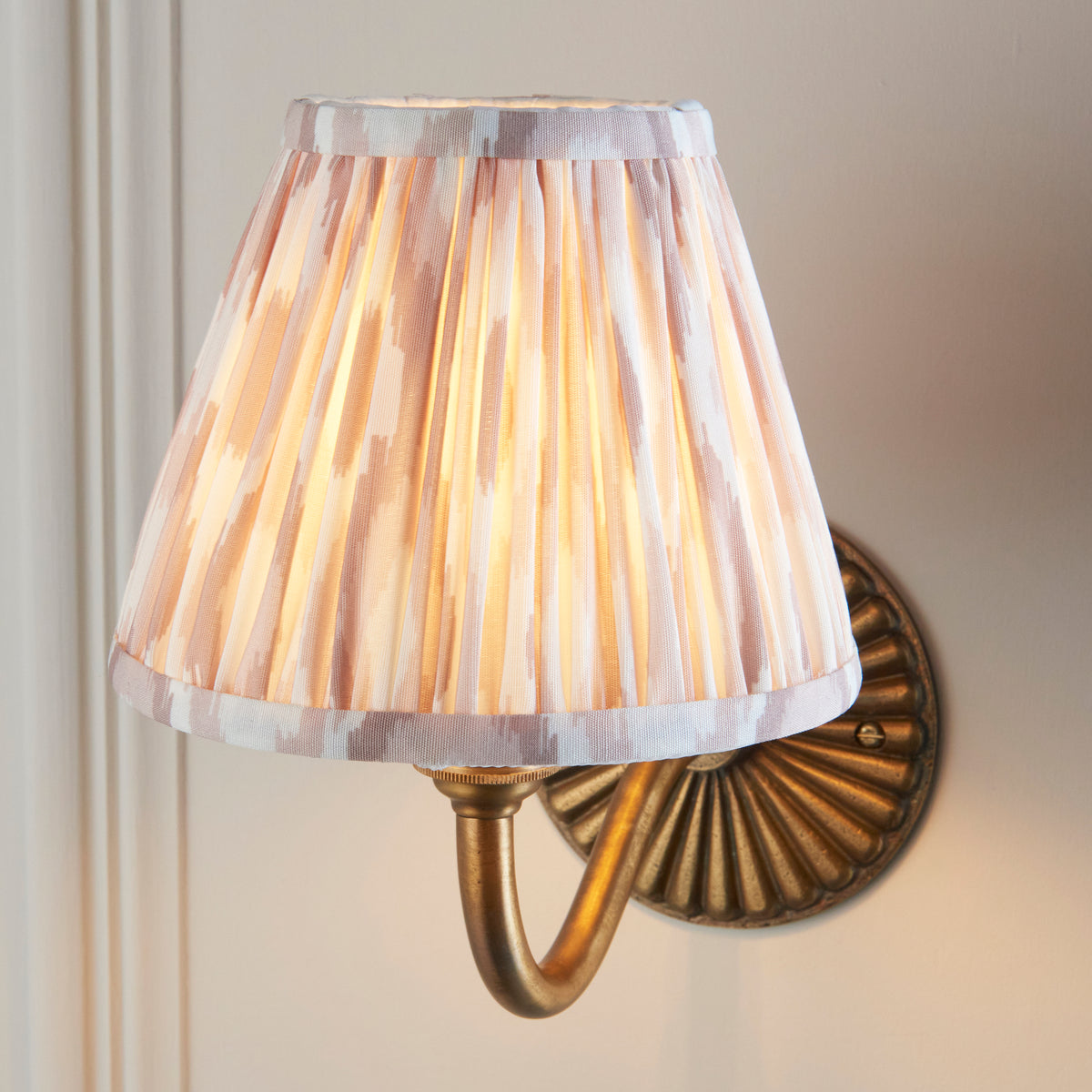 Dahlia Curve Wall Light in Brass with Neutral 16cm Ikat Shade