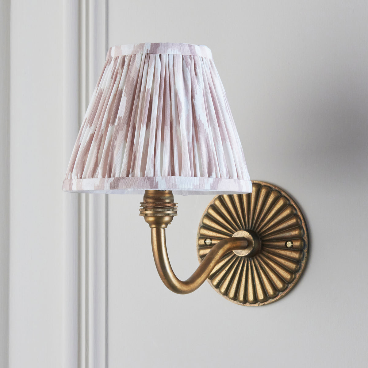 Dahlia Curve Wall Light in Brass with Neutral 16cm Ikat Shade