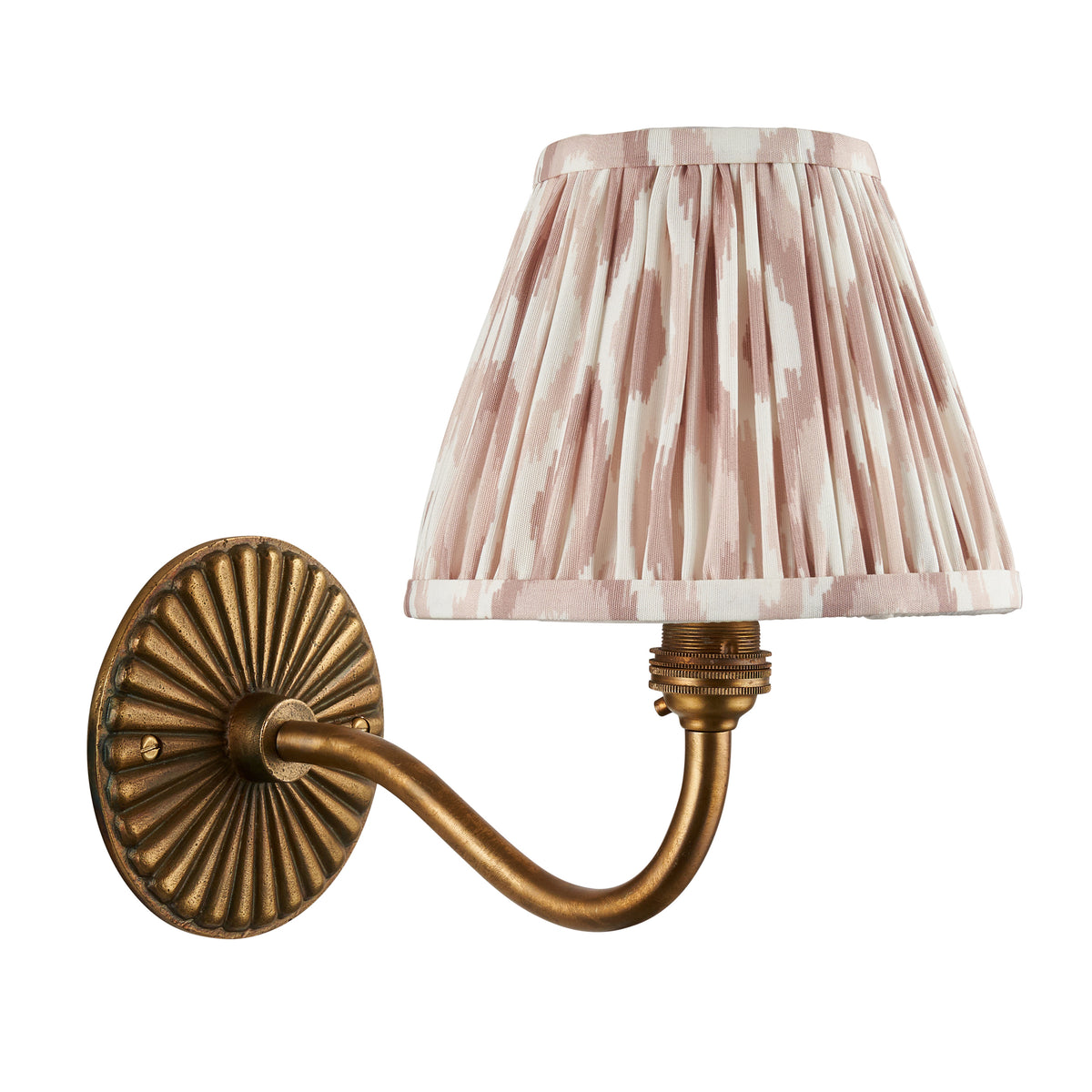 Dahlia Curve Wall Light in Brass with Neutral 16cm Ikat Shade