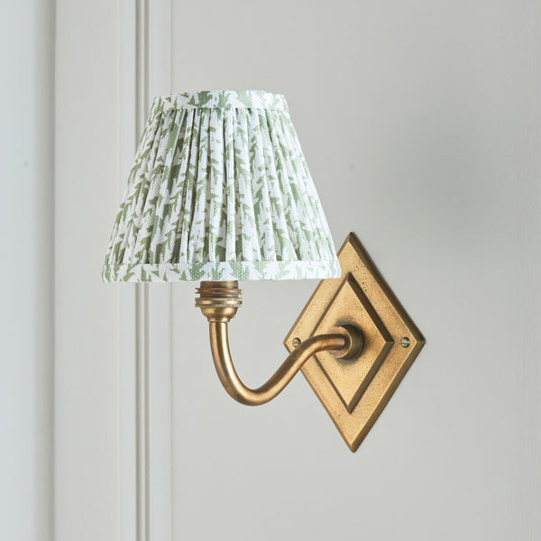 Diamond Curve Wall Light in Brass with Herb Garden Green 16cm Leaf Shade